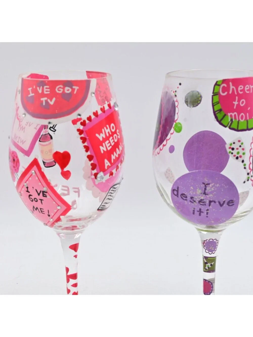 Lolita Hand Painted Empowerment Wine Glasses Set of 2 Colorful